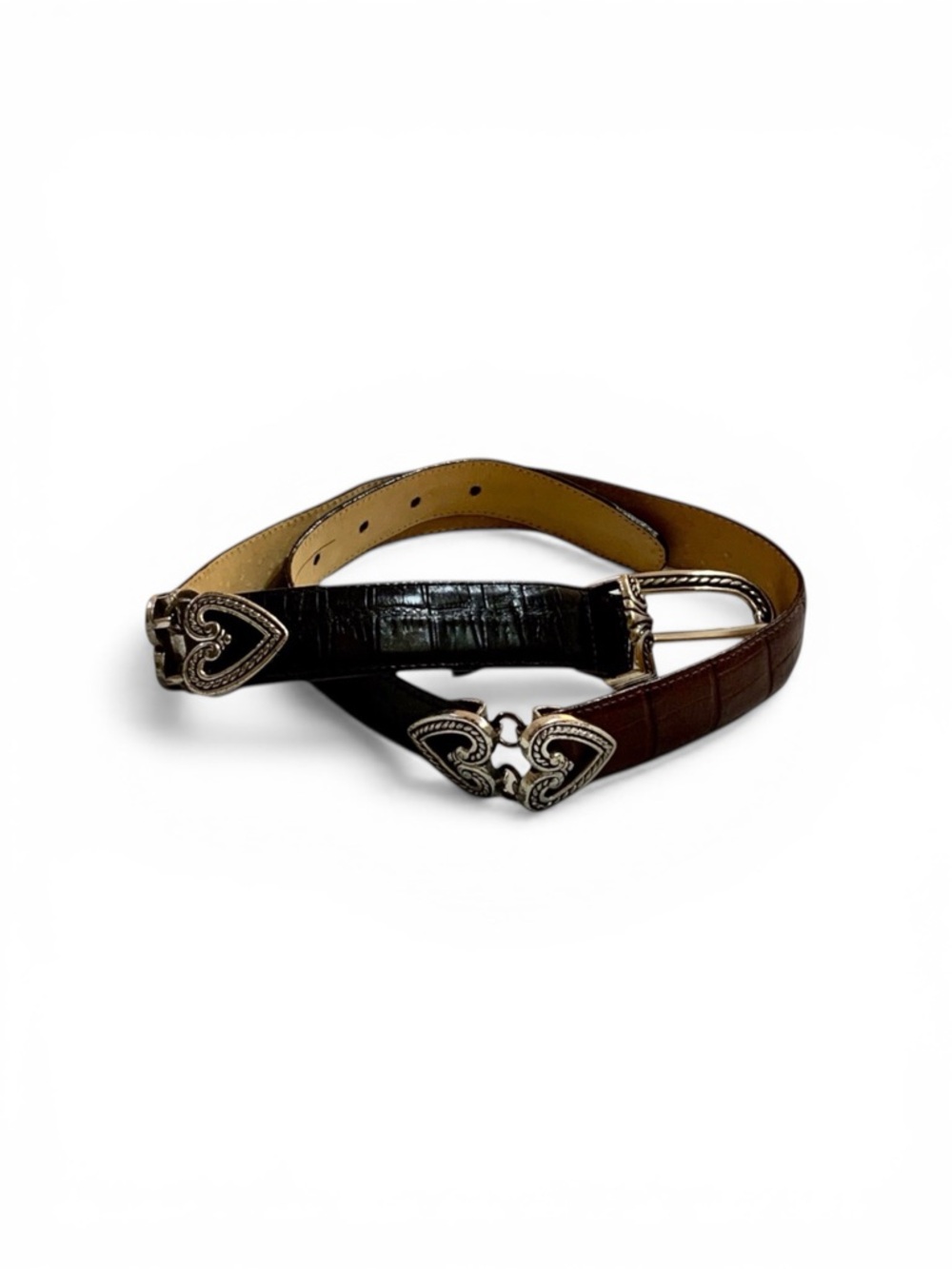 Brighton Vintage Belt Black and Brown Leather with Silver Hearts
